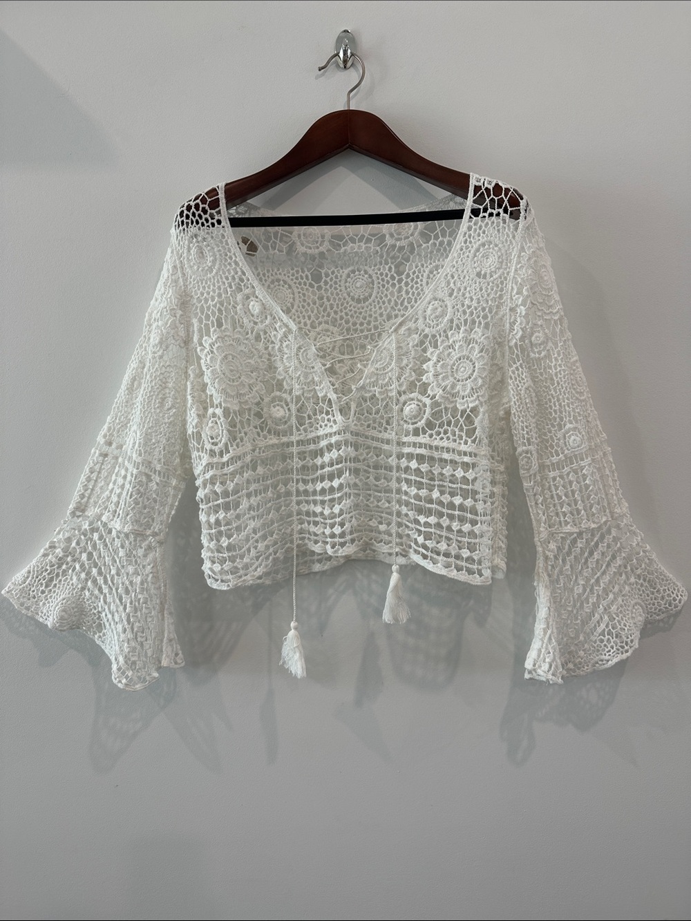 White Crochet Lace Bell Sleeve Women's Top